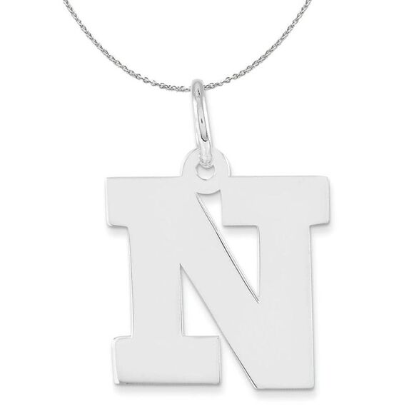 Silver Amanda Collection Medium Block Style Initial N Necklace - 24 In - Picture 1 of 8